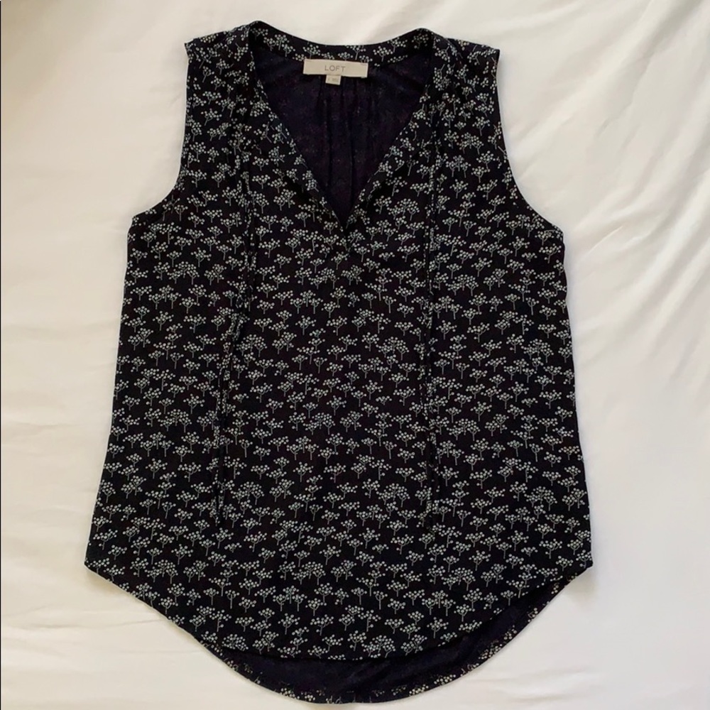 LOFT size small floral top with tie neck